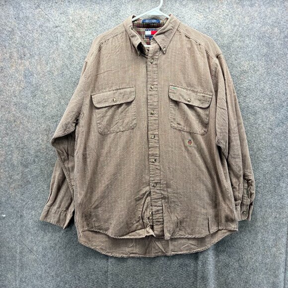 Vintage Tommy Hilfiger Shirt Men Large Beige Button Down Houndstooth Classic 90s - Picture 1 of 9